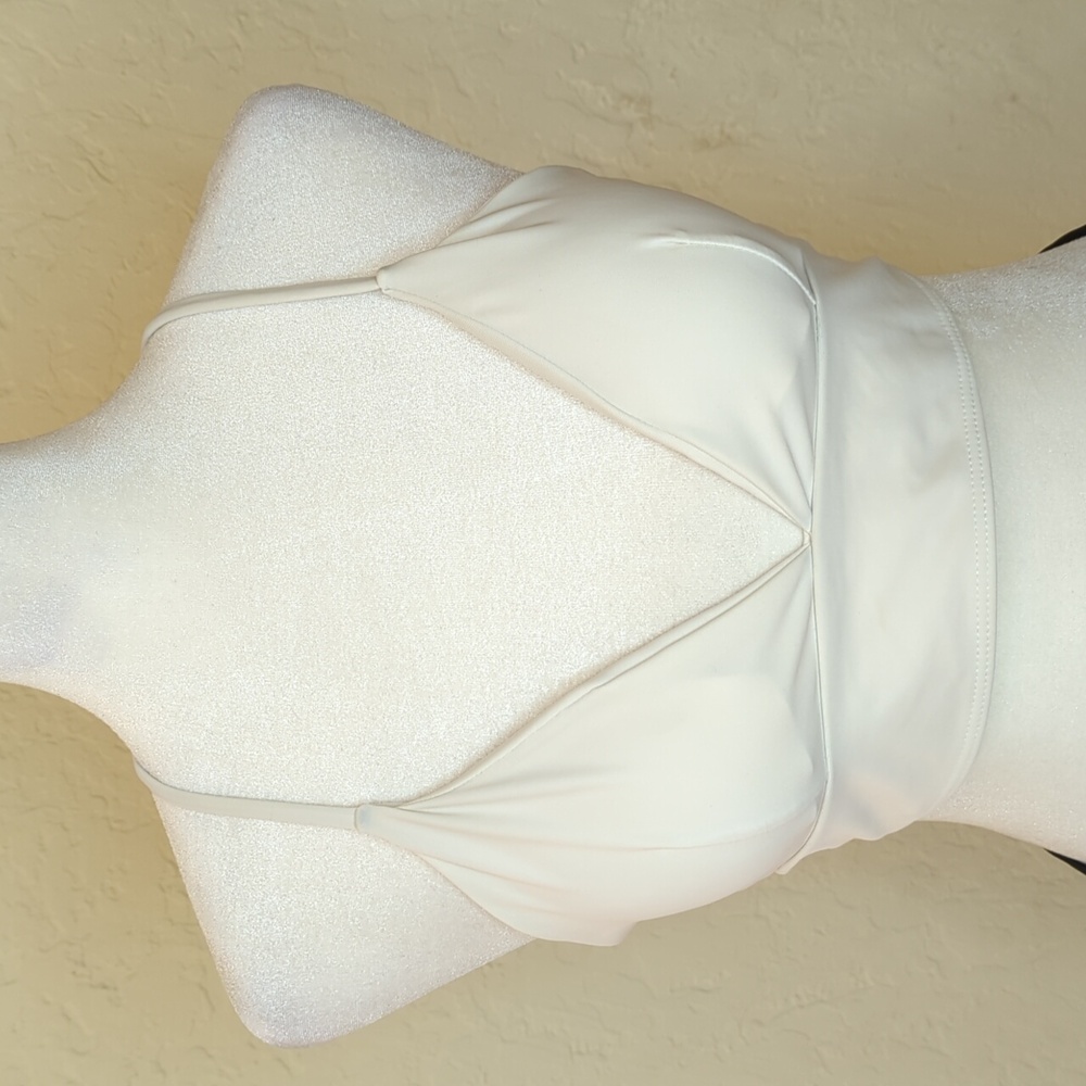 White Criss-Cross Halter Top and Black Adjustable Boy Shorts Bottom Bikini Set - Picture 5 of 9